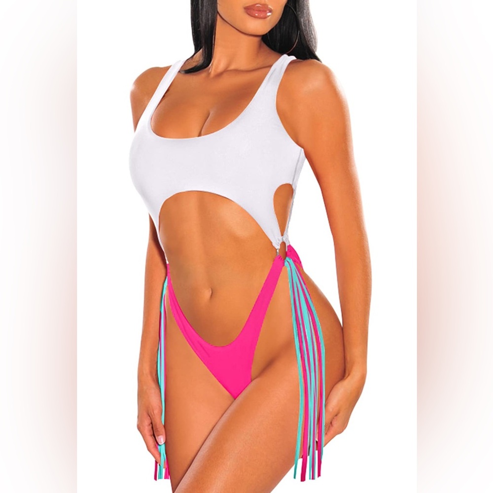 Sovoyontee Sexy One Piece Swimsuits Bikini Bathing Suit Cutout with Fringe Large